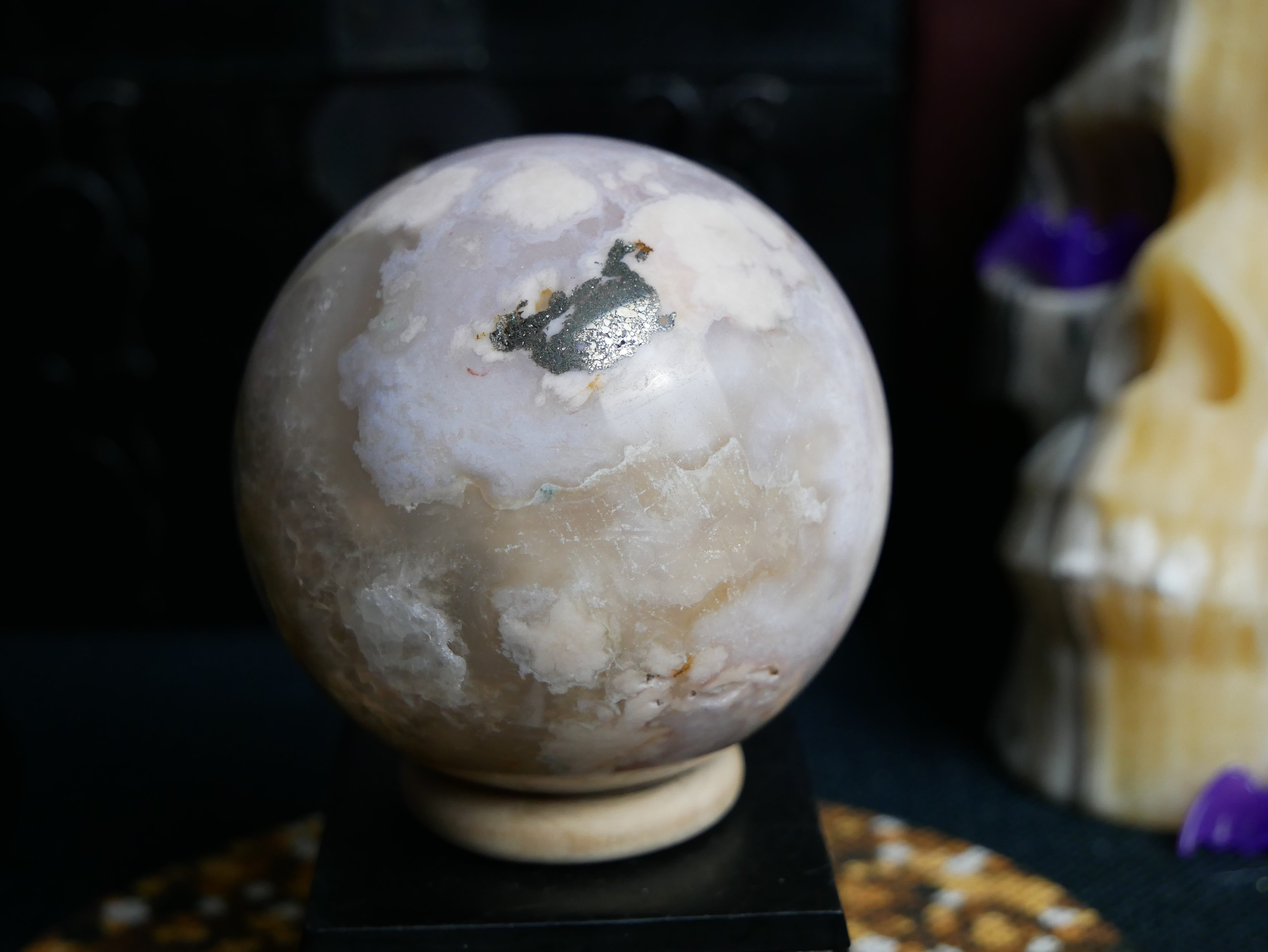 Pink Amethyst & Flower Agate w/ Pyrite Sphere