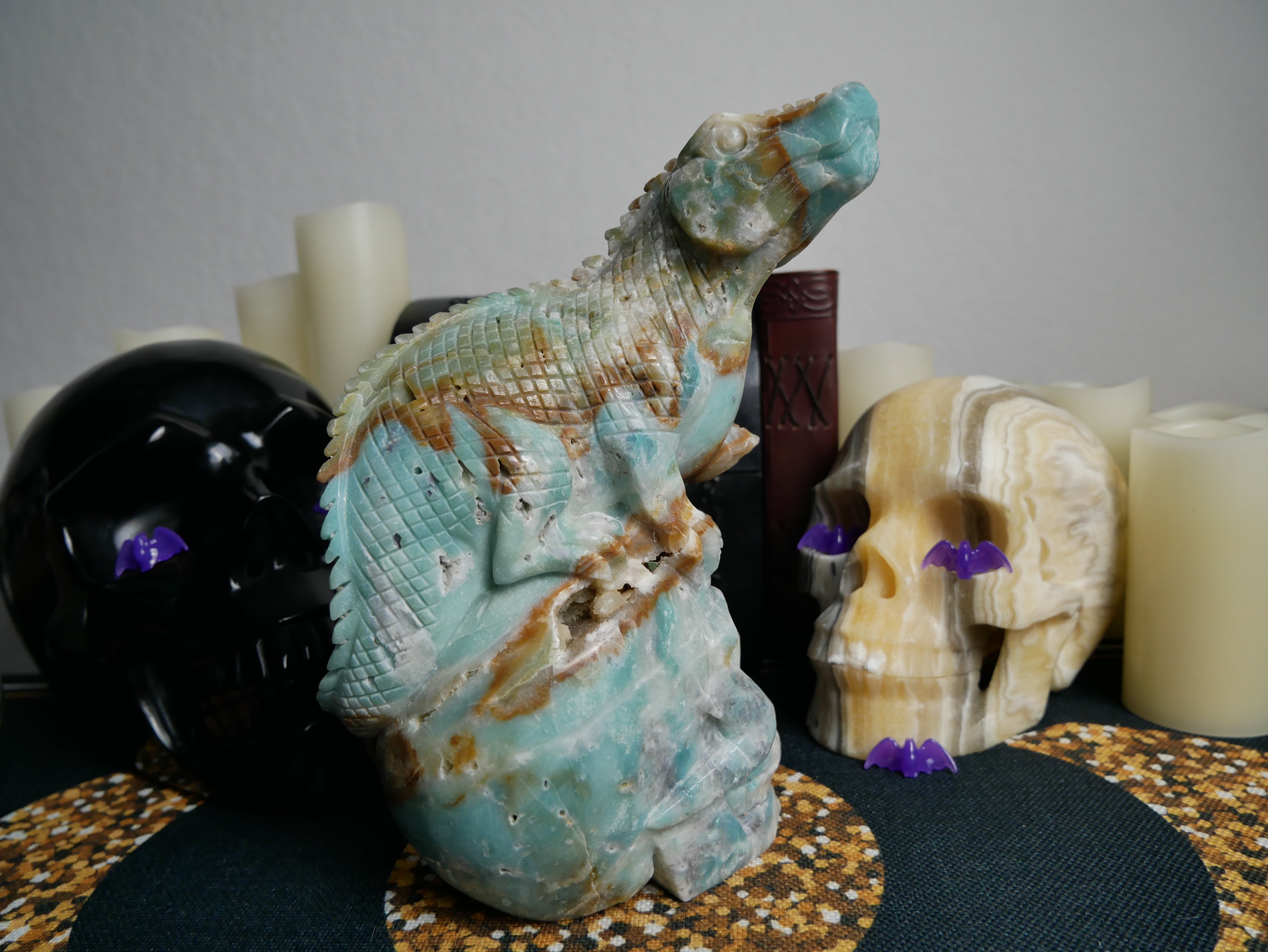 Caribbean Calcite Dinosaur on Skull
