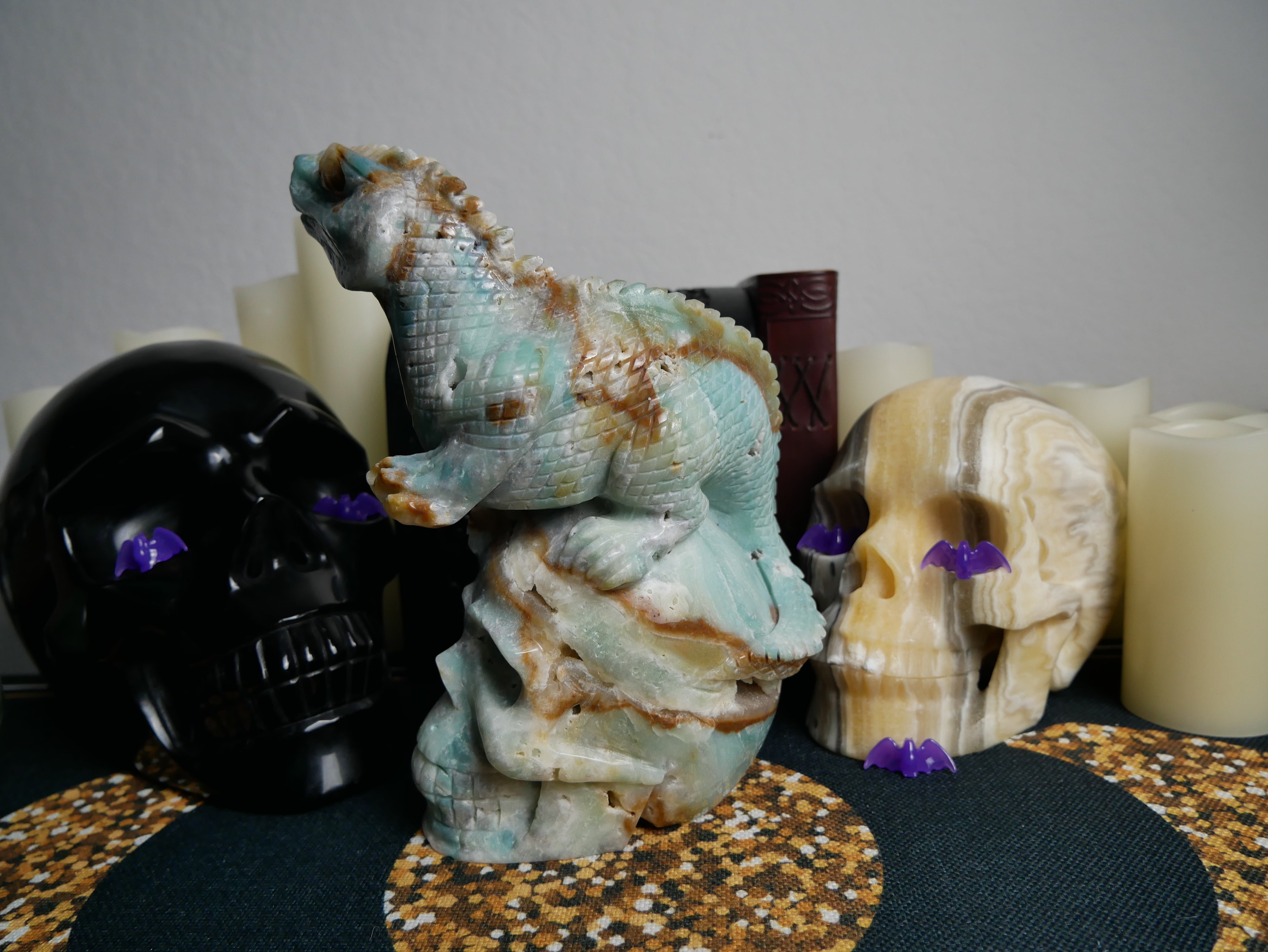 Caribbean Calcite Dinosaur on Skull