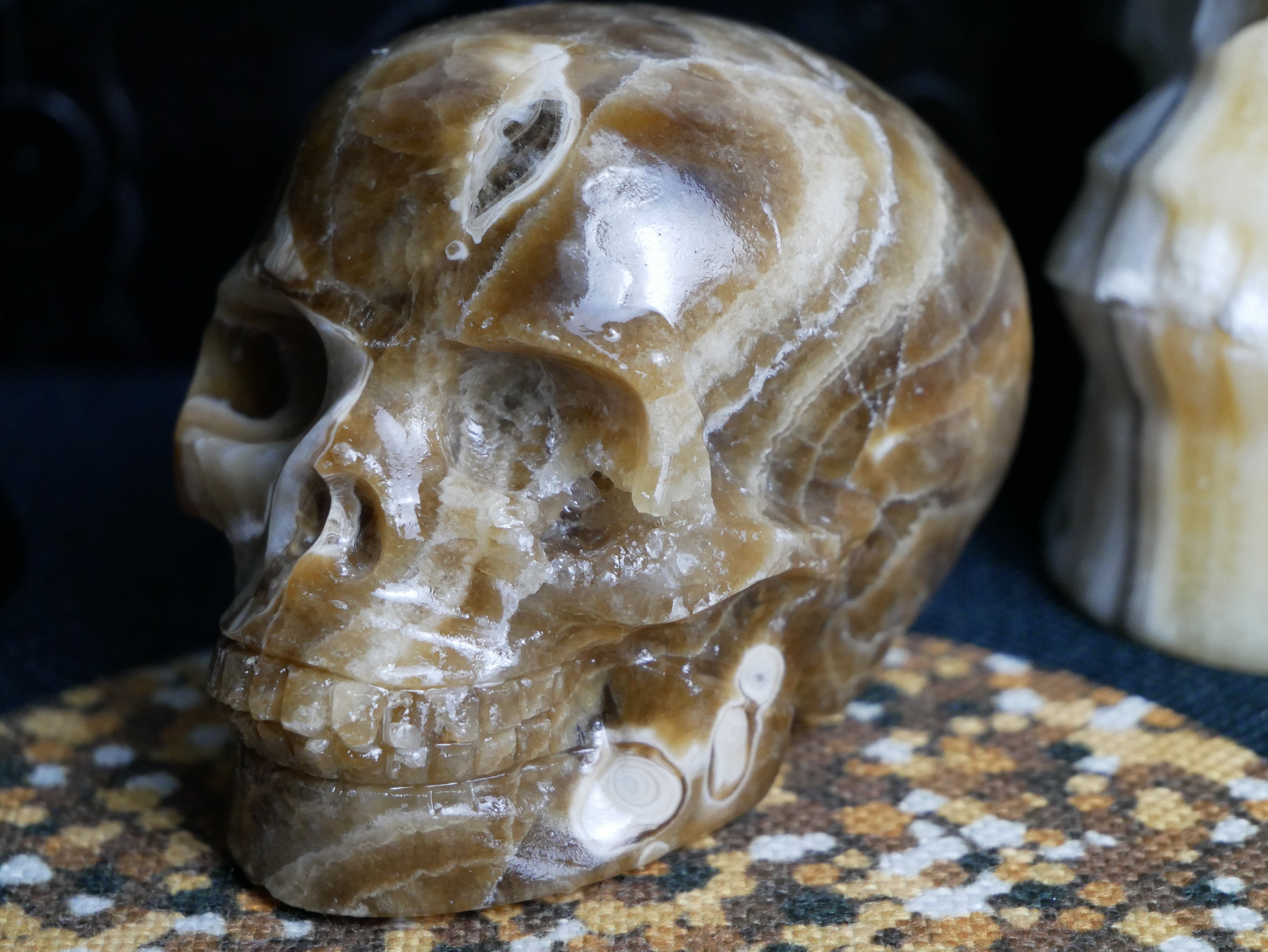 Amber Calcite Skull